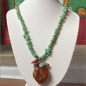 Signed Barse Chunky Amber & Turquoise Chip Statement Necklace